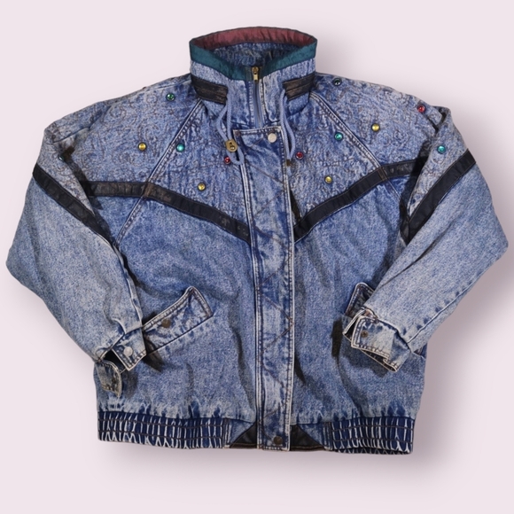 Vintage Denim Jacket Womens Size M  Current Seen Acid Wash Embellished Jacket - Picture 1 of 11